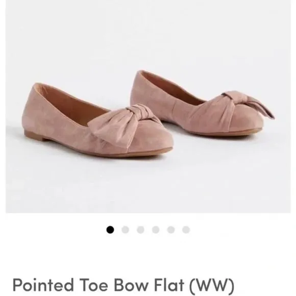 Torrid Pale Pink Pointed Toe Bow Flats Sz 9.5 WIDE WIDTH
