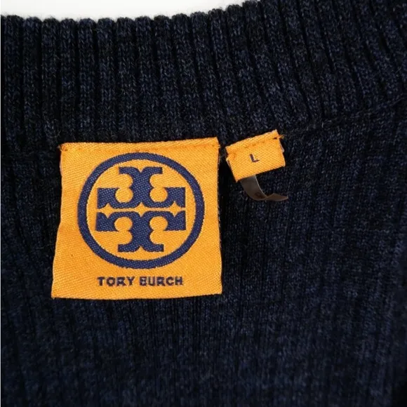 Tory Burch 100% Merino Wool Rib Knit Scoop Boatneck Sweater