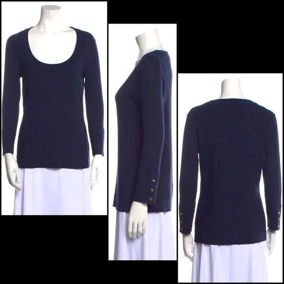 Tory Burch 100% Merino Wool Rib Knit Scoop Boatneck Sweater