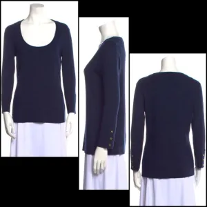 Tory Burch 100% Merino Wool Rib Knit Scoop Boatneck Sweater