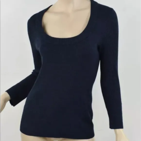 Tory Burch 100% Merino Wool Rib Knit Scoop Boatneck Sweater