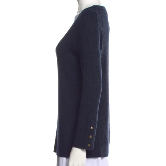 Tory Burch 100% Merino Wool Rib Knit Scoop Boatneck Sweater