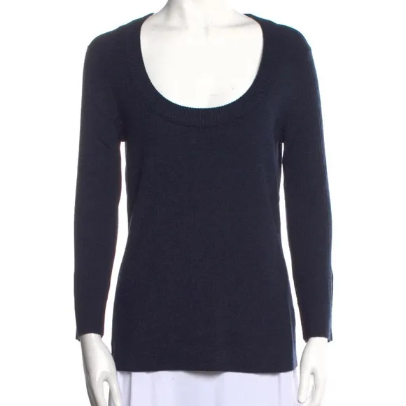 Tory Burch 100% Merino Wool Rib Knit Scoop Boatneck Sweater