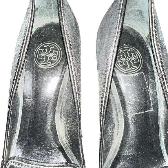 Tory Burch 7.5 Joan pump Black Suede Logo round toe Shoes