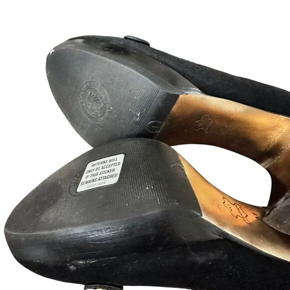 Tory Burch 7.5 Joan pump Black Suede Logo round toe Shoes