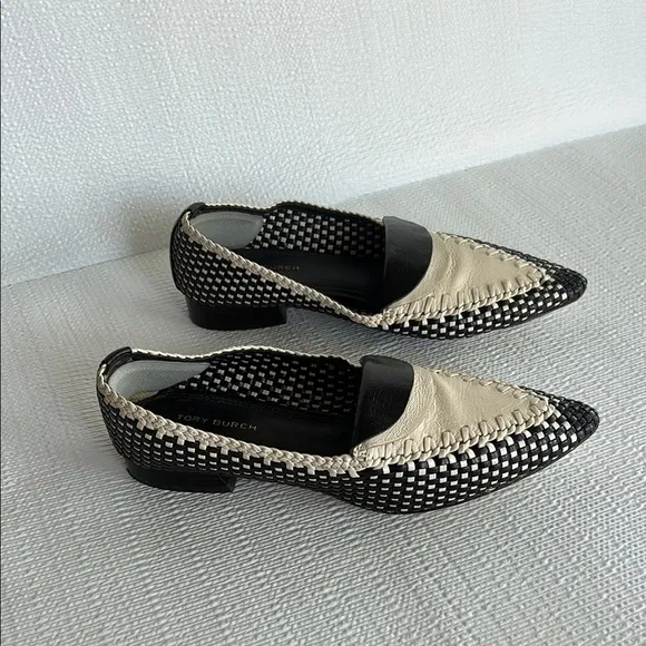 Tory Burch Black / Cream Envelope Bicolor Woven Loafers
