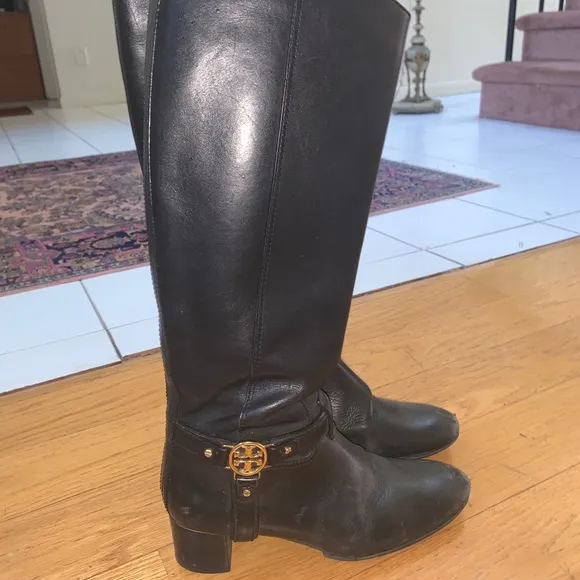 Tory Burch black Donovan leather rider boots