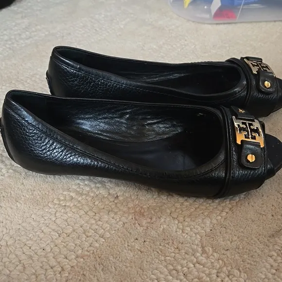 Tory Burch Black Peep Toe Flats Size 6.5