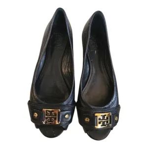 Tory Burch Black Peep Toe Flats Size 6.5