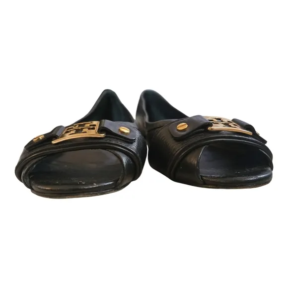 Tory Burch Black Peep Toe Flats Size 6.5