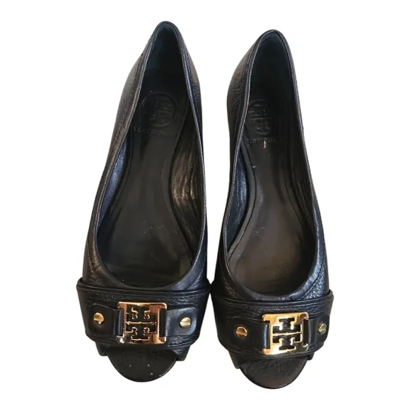 Tory Burch Black Peep Toe Flats Size 6.5