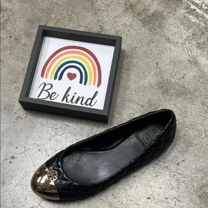 Tory Burch Black Quilted Ballet Flats with Gold Cap Toe