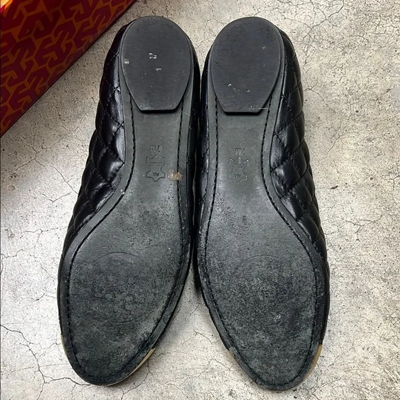 Tory Burch Black Quilted Ballet Flats with Gold Cap Toe