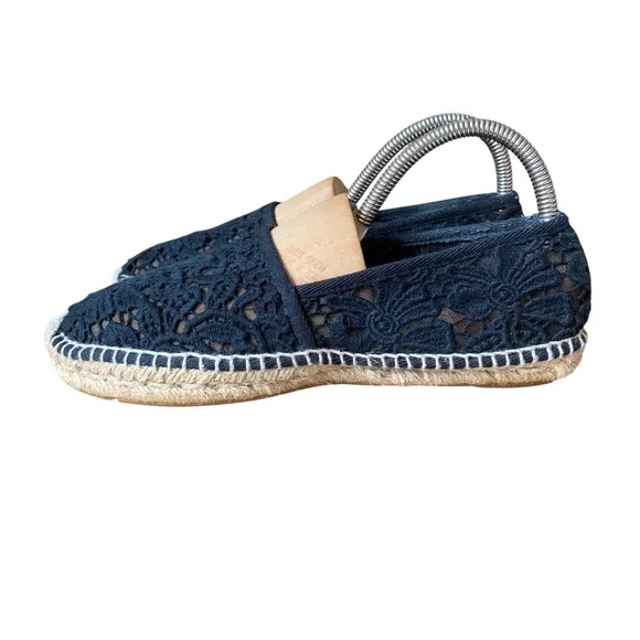 Tory Burch Black Slip On Lucia Lace Espadrille - Size 8