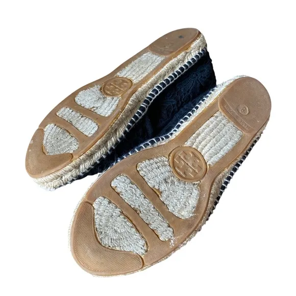 Tory Burch Black Slip On Lucia Lace Espadrille - Size 8