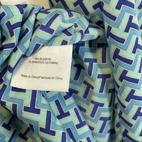 Tory Burch Blue Print Belted Button Down Silk Dress Women’s Size 2