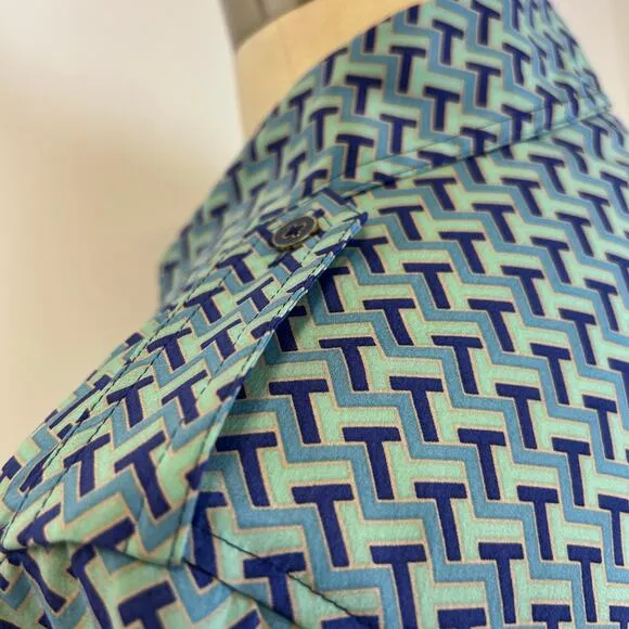 Tory Burch Blue Print Belted Button Down Silk Dress Women’s Size 2