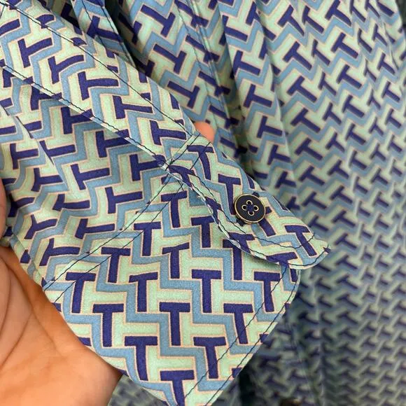 Tory Burch Blue Print Belted Button Down Silk Dress Women’s Size 2