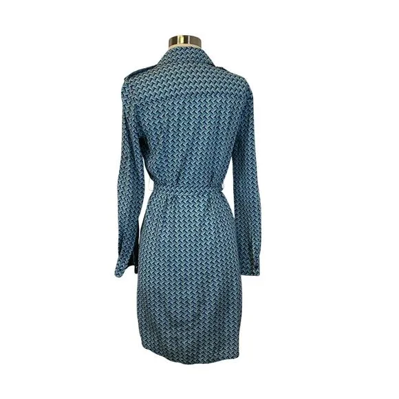 Tory Burch Blue Print Belted Button Down Silk Dress Women’s Size 2