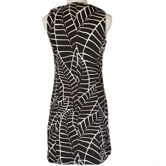 Tory Burch Brown &amp; White Leaf Print Zip-Up Corduroy Shift Dress, Size 4
