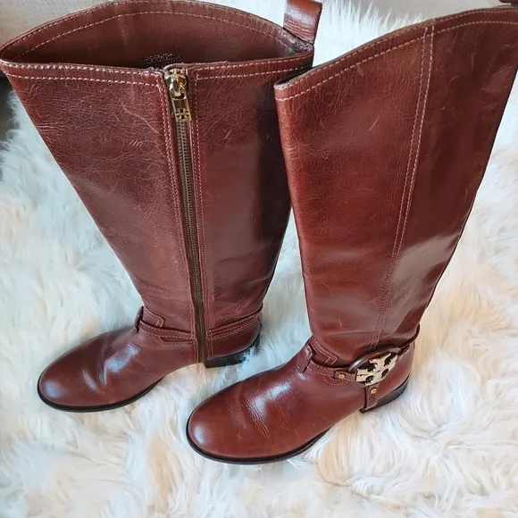 Tory Burch Brown Heeled Knee-High Riding Boots Sz-8.5