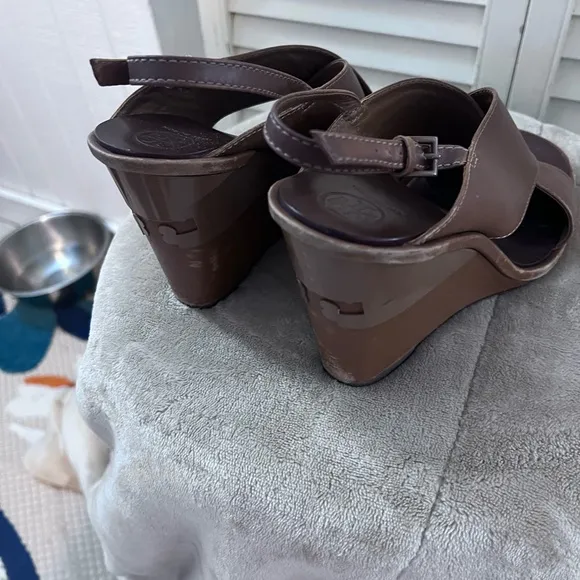 Tory Burch Brown Leather Wedge Sandals