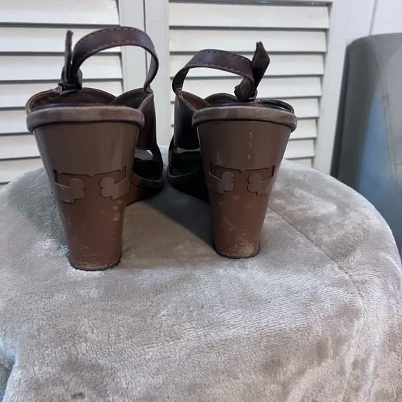 Tory Burch Brown Leather Wedge Sandals