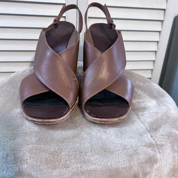 Tory Burch Brown Leather Wedge Sandals