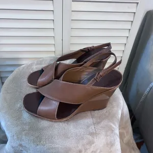 Tory Burch Brown Leather Wedge Sandals