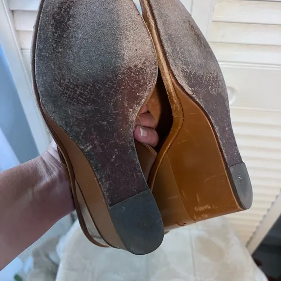 Tory Burch Brown Leather Wedge Sandals