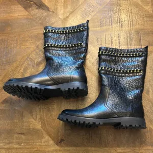 Tory Burch Connell Black Leather Boots with Gold Accents size 10 worn once!