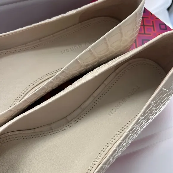 Tory Burch Cream Croc-Embossed Women's Flats