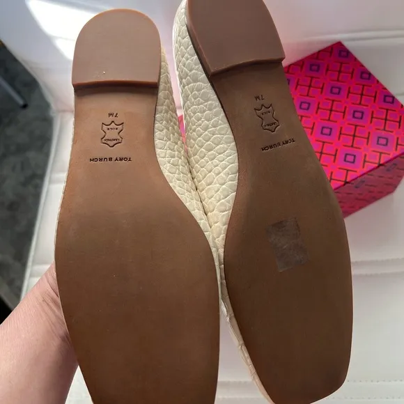 Tory Burch Cream Croc-Embossed Women's Flats