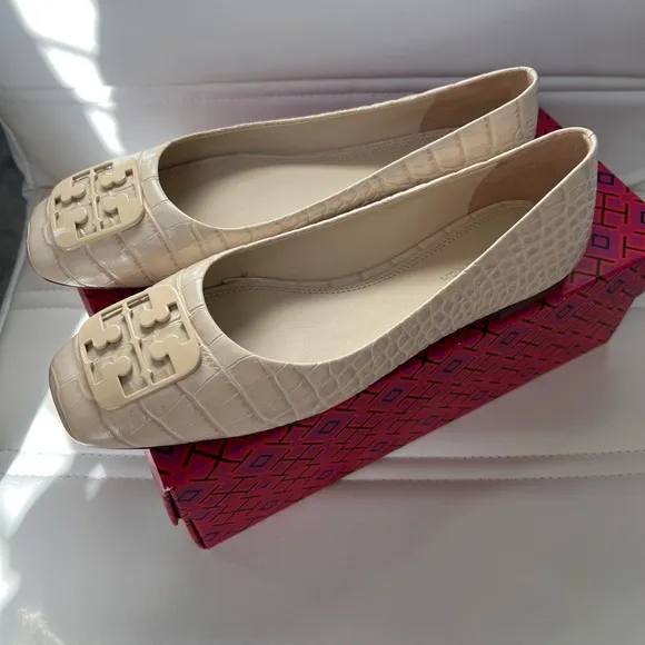 Tory Burch Cream Croc-Embossed Women's Flats