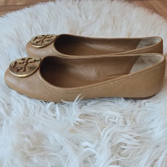 Tory Burch Gold Flats with Signature Medallion