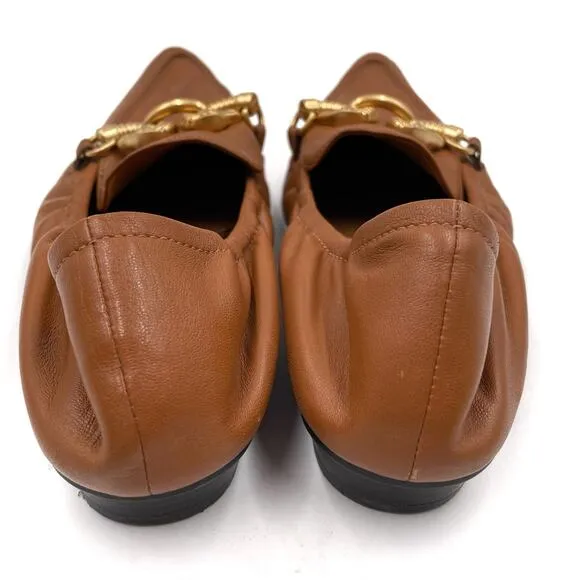 Tory Burch Jessa Loafers Brown Leather Pointed Toe Flats Horsebit Sz 6.5