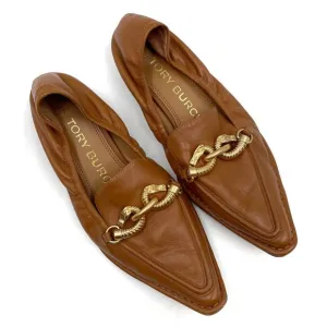 Tory Burch Jessa Loafers Brown Leather Pointed Toe Flats Horsebit Sz 6.5