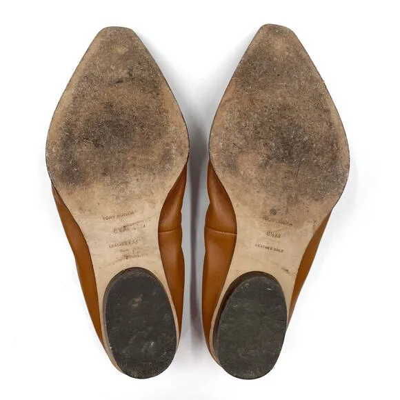 Tory Burch Jessa Loafers Brown Leather Pointed Toe Flats Horsebit Sz 6.5