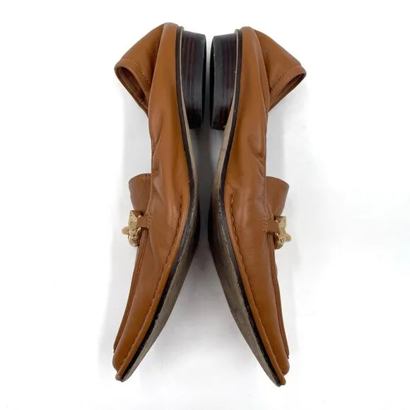 Tory Burch Jessa Loafers Brown Leather Pointed Toe Flats Horsebit Sz 6.5