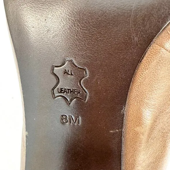 Tory Burch Jude Leather Platform Pumps Logo Heels Shoes Taupe/Tan 8M