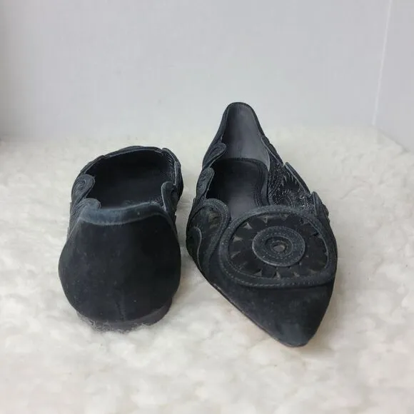 Tory Burch Leyla Women's Shoes Size 7.5 Pointed Toe Black  Suede Slip-on Flats