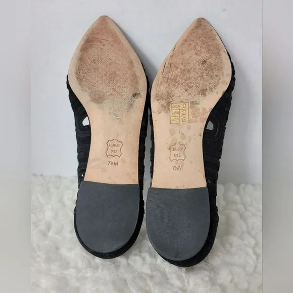 Tory Burch Leyla Women's Shoes Size 7.5 Pointed Toe Black  Suede Slip-on Flats