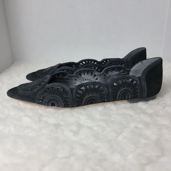 Tory Burch Leyla Women's Shoes Size 7.5 Pointed Toe Black  Suede Slip-on Flats