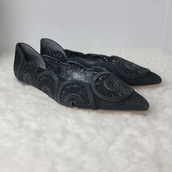 Tory Burch Leyla Women's Shoes Size 7.5 Pointed Toe Black  Suede Slip-on Flats