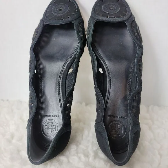 Tory Burch Leyla Women's Shoes Size 7.5 Pointed Toe Black  Suede Slip-on Flats