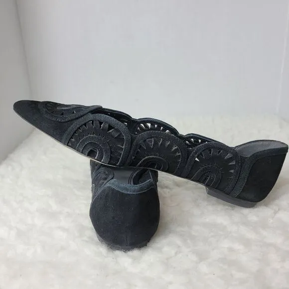 Tory Burch Leyla Women's Shoes Size 7.5 Pointed Toe Black  Suede Slip-on Flats