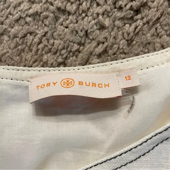 Tory Burch Linen Shift Dress Belted White Cream Size 12