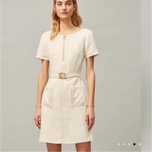 Tory Burch Linen Shift Dress Belted White Cream Size 12