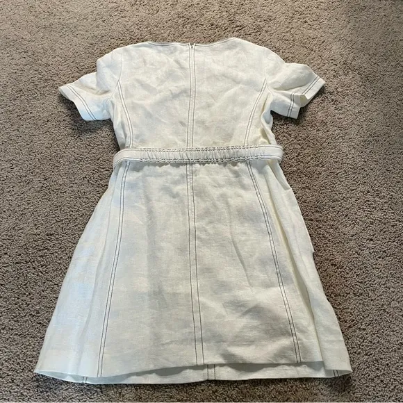 Tory Burch Linen Shift Dress Belted White Cream Size 12