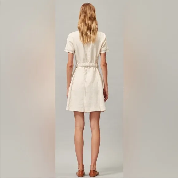 Tory Burch Linen Shift Dress Belted White Cream Size 12